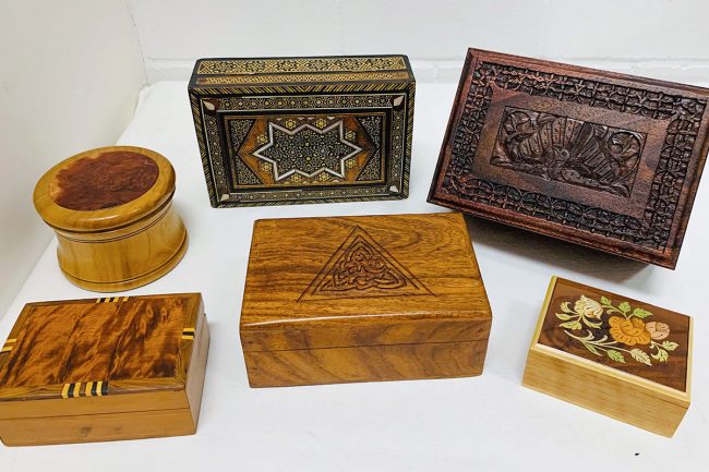 Australian jewellery boxes, handmade. Many are inlaid, carved, with parquetry and veneer, mother of pearl, in large and small sizes