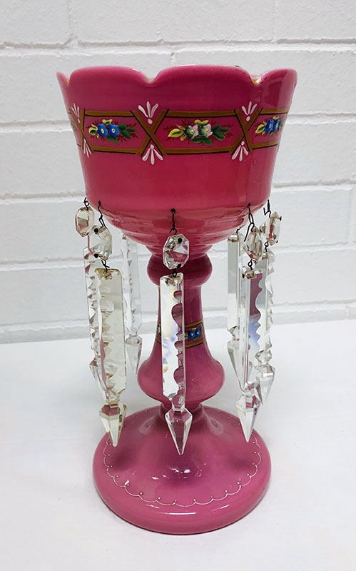 Ruby Glass Enamelled Luster. Table decorations, enamelled glass, crystal drops, continental.