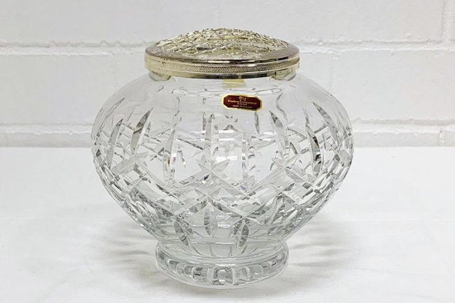 Crystal rose bowl. Also lead crystal, glasses, vases, bowls, jugs from Stuart, Waterford, Bohemian and others.